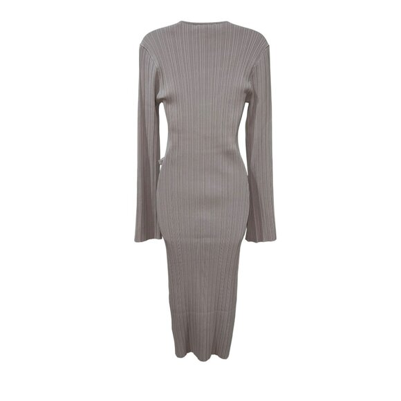 WAYF XL Ribbed Knit Midi Dress Nude Long Sleeve Scoop Neck Belted Nordstrom - Picture 4 of 11